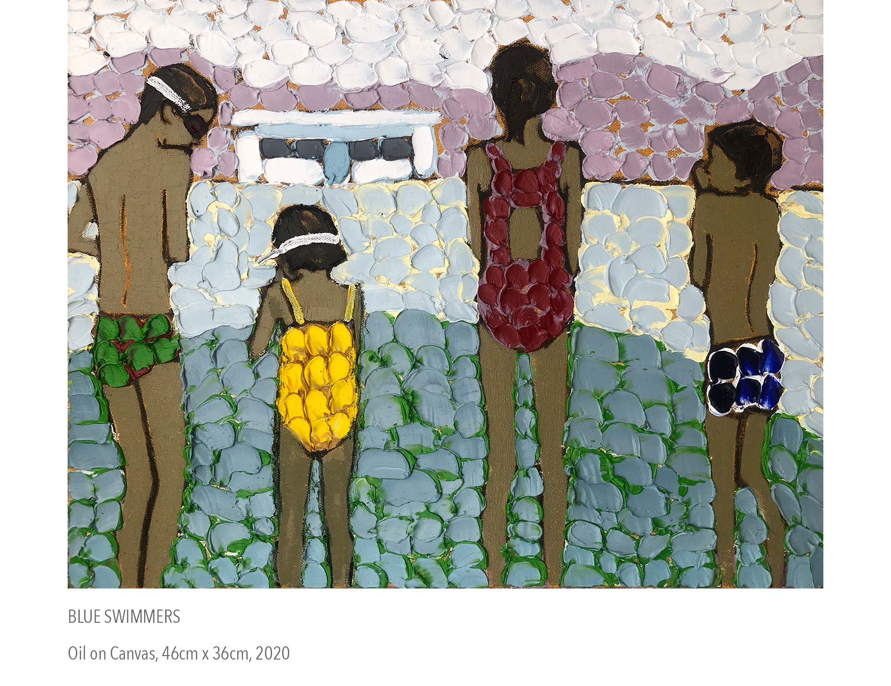 2020 oil painting called Blue Swimmers
