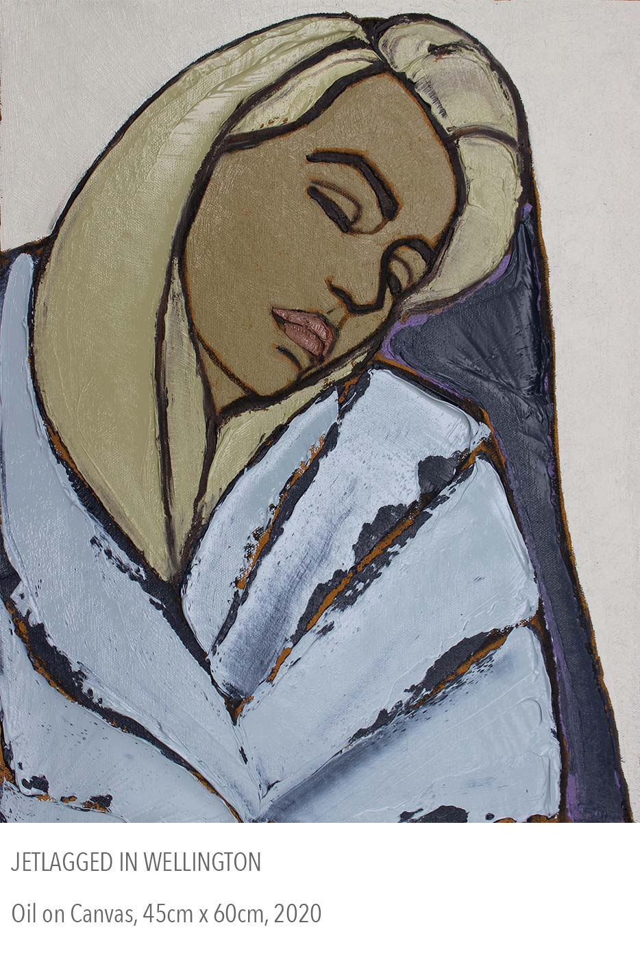 2020 oil painting called Jetlagged in Wellington