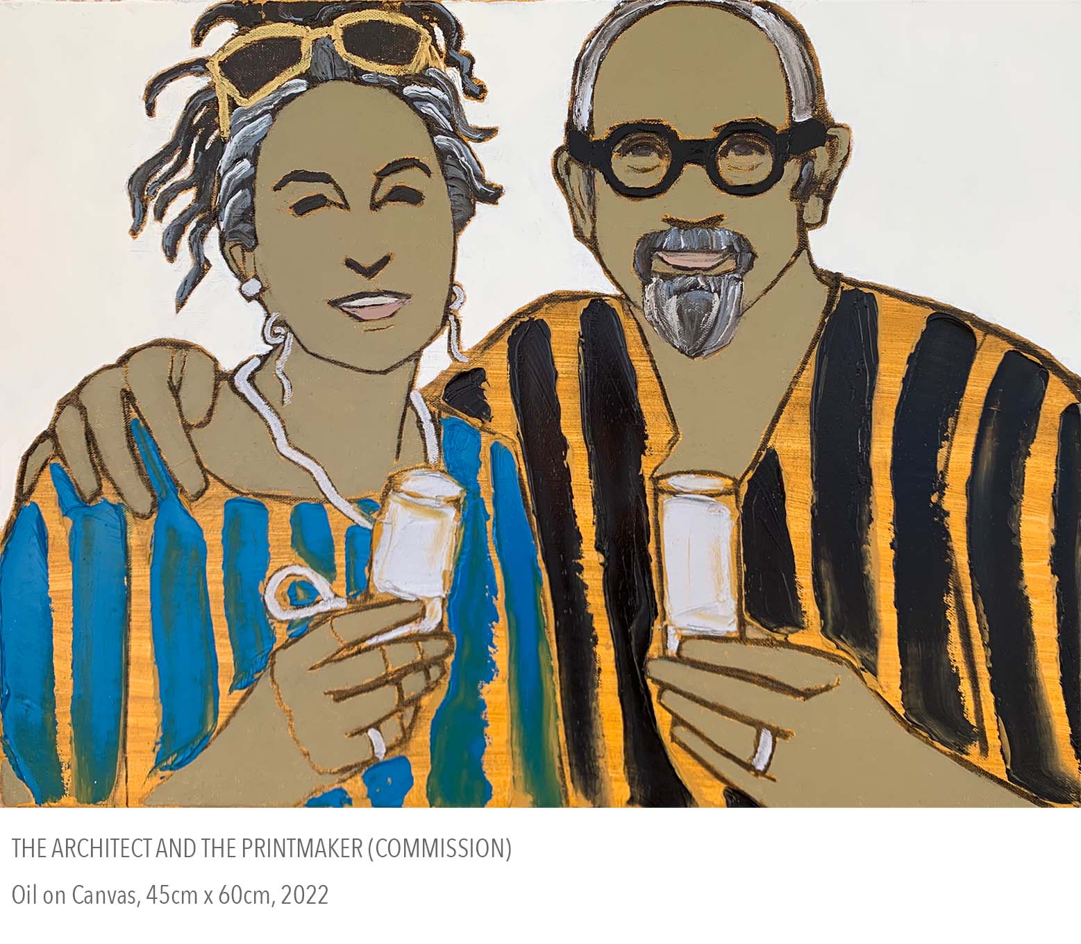 2022 oil painting called The Architect and the Printmaker